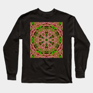 Vibrant surreal wattle kaleidoscope on textured background Long Sleeve T-Shirt